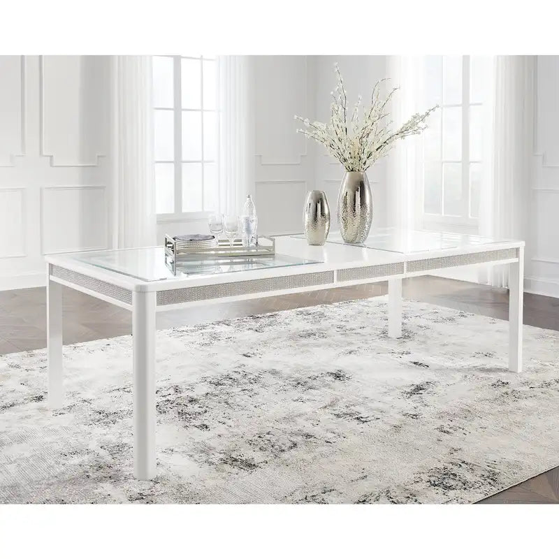 Tavolo da pranzo allungabile rettangolare bianco/verde, per un massimo di 10 persone — 107 L x 244 P x 76 A cm