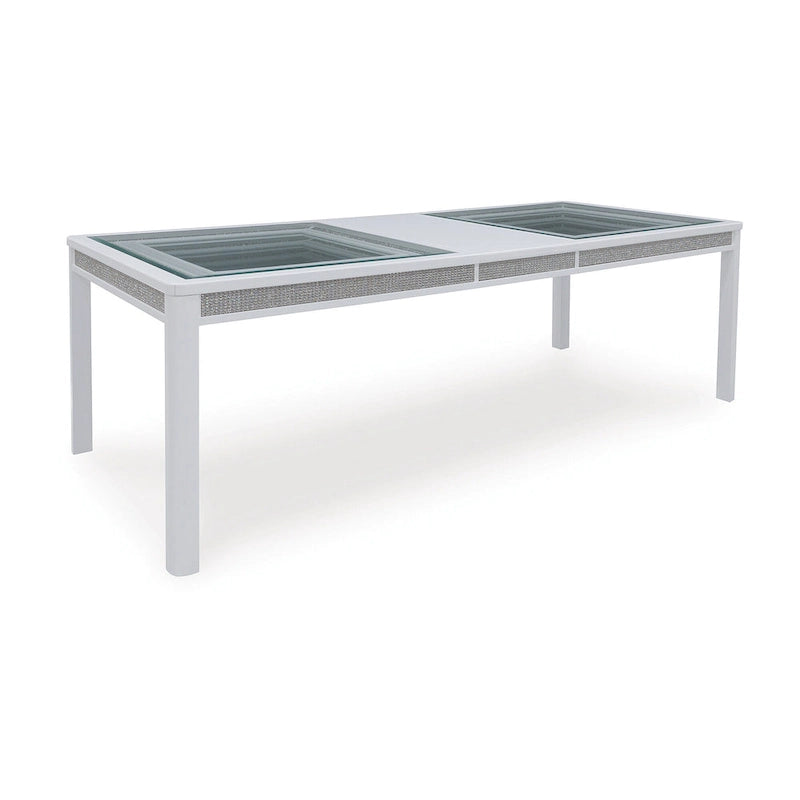 Tavolo da pranzo allungabile rettangolare bianco/verde, per un massimo di 10 persone — 107 L x 244 P x 76 A cm