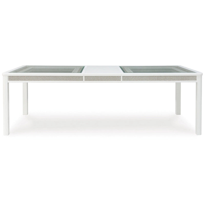Tavolo da pranzo allungabile rettangolare bianco/verde, per un massimo di 10 persone — 107 L x 244 P x 76 A cm