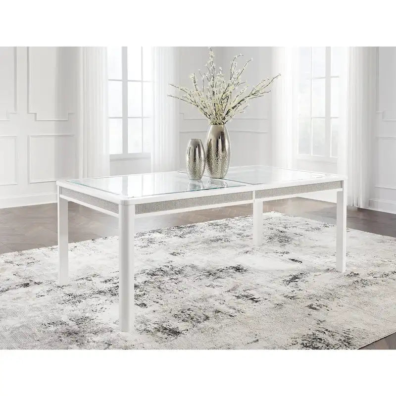Tavolo da pranzo allungabile rettangolare bianco/verde, per un massimo di 10 persone — 107 L x 244 P x 76 A cm