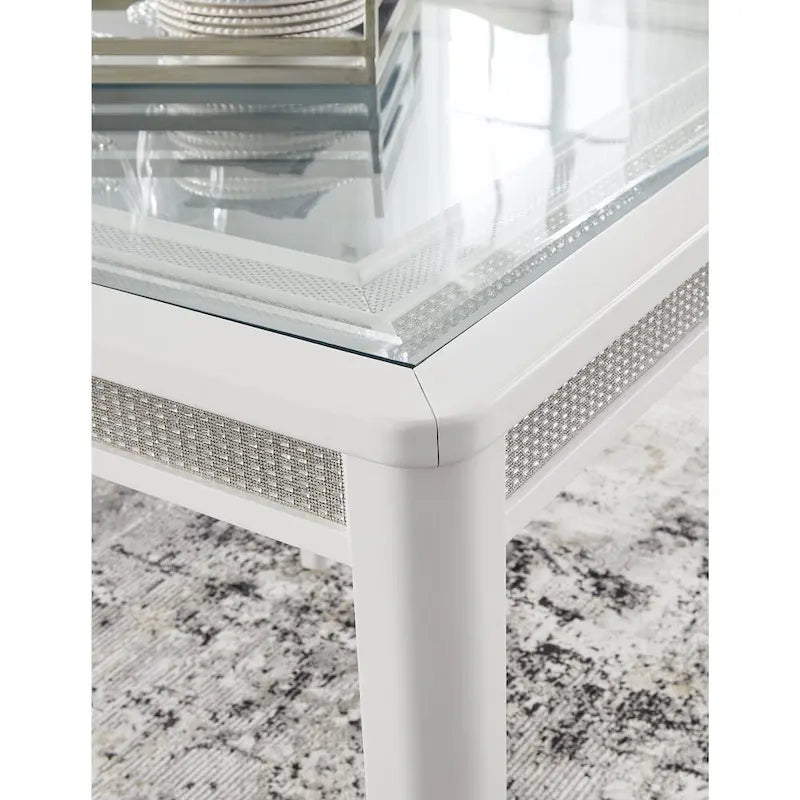 Tavolo da pranzo allungabile rettangolare bianco/verde, per un massimo di 10 persone — 107 L x 244 P x 76 A cm