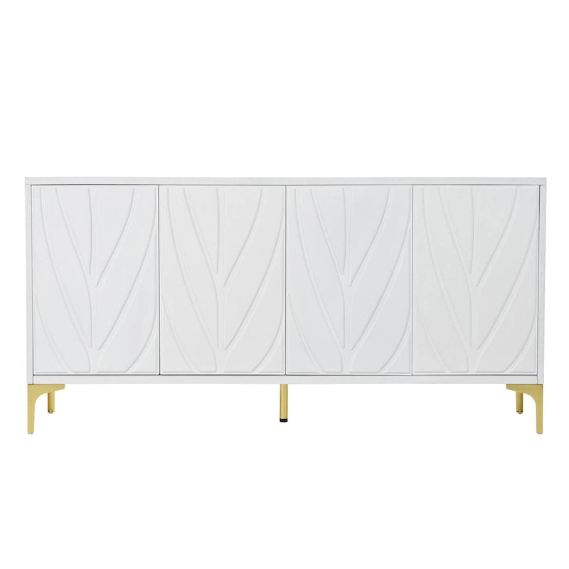 Nero / Bianco, Stile Intagliato, Credenza a 4 Ante con Apertura a Pressione, Singola