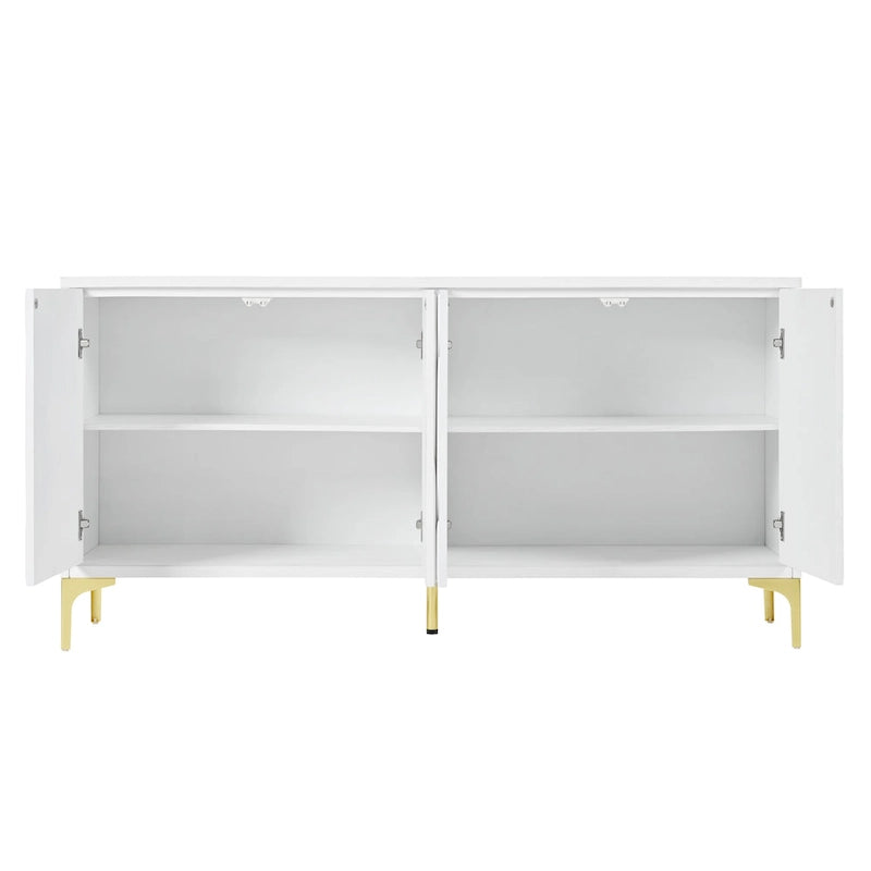 Nero / Bianco, Stile Intagliato, Credenza a 4 Ante con Apertura a Pressione, Singola