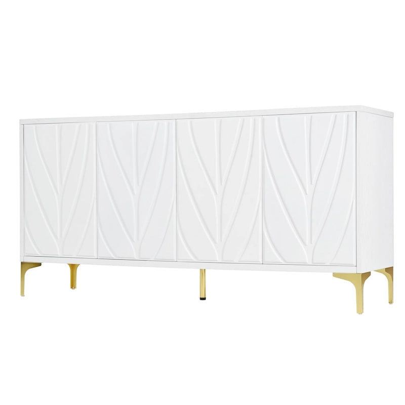 Nero / Bianco, Stile Intagliato, Credenza a 4 Ante con Apertura a Pressione, Singola