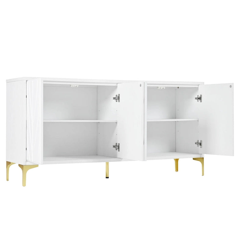 Nero / Bianco, Stile Intagliato, Credenza a 4 Ante con Apertura a Pressione, Singola