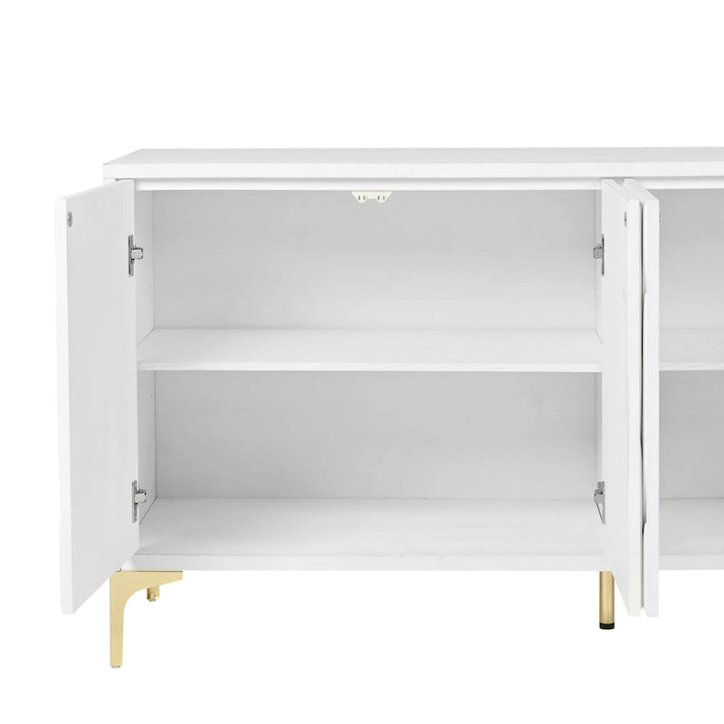 Nero / Bianco, Stile Intagliato, Credenza a 4 Ante con Apertura a Pressione, Singola