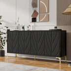 Nero / Bianco, Stile Intagliato, Credenza a 4 Ante con Apertura a Pressione, Singola