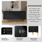 Nero / Bianco, Stile Intagliato, Credenza a 4 Ante con Apertura a Pressione, Singola