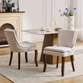 Set di 2 sedie da pranzo beige/grigio/blu, sedia laterale imbottita con schienale medio, borchie e gambe in legno