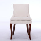Set di 2 sedie da pranzo beige/grigio/blu, sedia laterale imbottita con schienale medio, borchie e gambe in legno