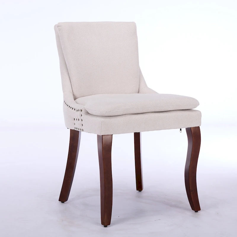 Set di 2 sedie da pranzo beige/grigio/blu, sedia laterale imbottita con schienale medio, borchie e gambe in legno