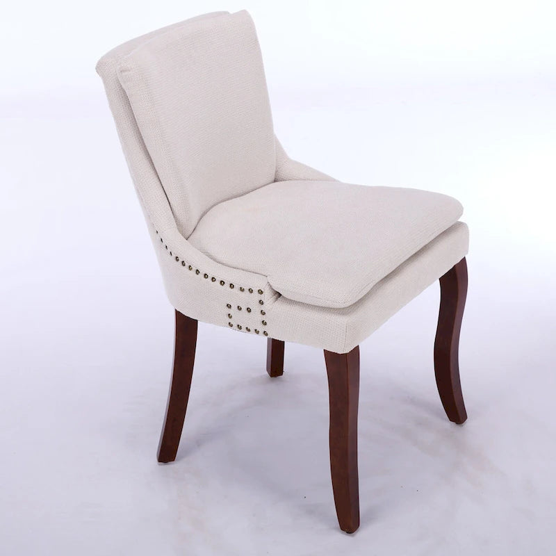 Set di 2 sedie da pranzo beige/grigio/blu, sedia laterale imbottita con schienale medio, borchie e gambe in legno