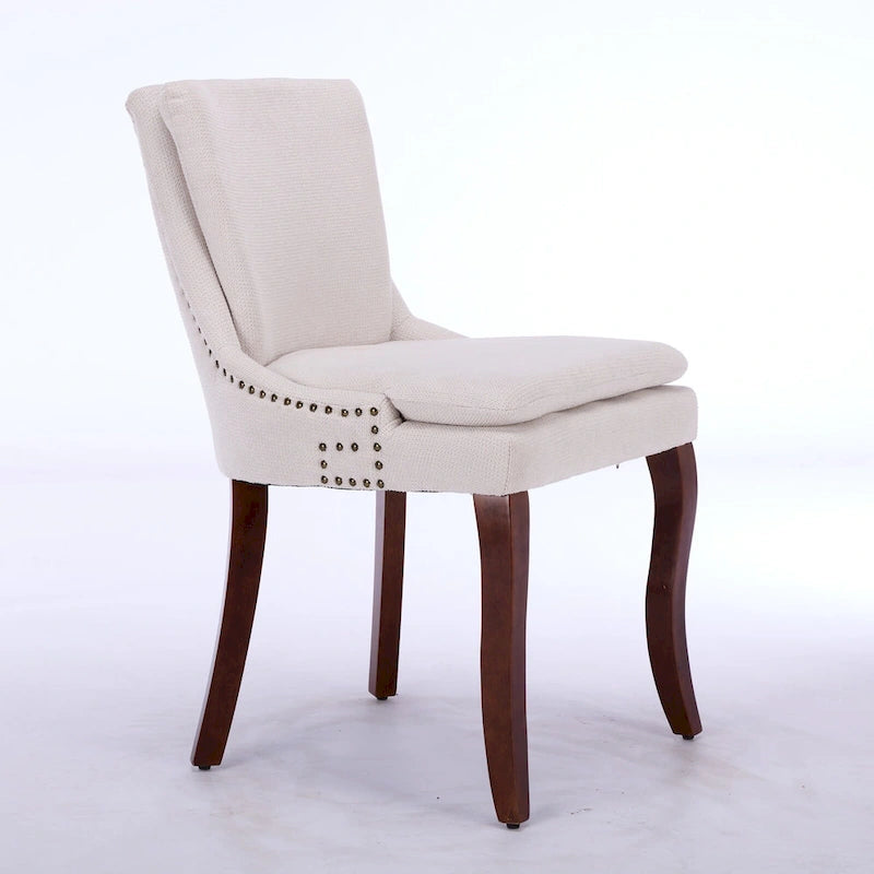 Set di 2 sedie da pranzo beige/grigio/blu, sedia laterale imbottita con schienale medio, borchie e gambe in legno
