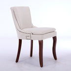 Set di 2 sedie da pranzo beige/grigio/blu, sedia laterale imbottita con schienale medio, borchie e gambe in legno