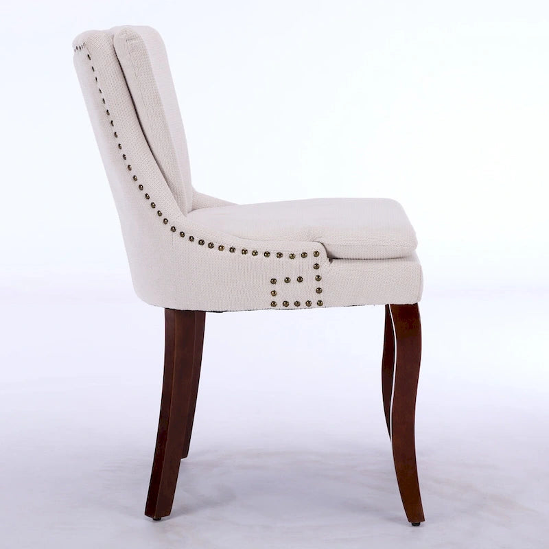 Set di 2 sedie da pranzo beige/grigio/blu, sedia laterale imbottita con schienale medio, borchie e gambe in legno