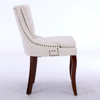 Set di 2 sedie da pranzo beige/grigio/blu, sedia laterale imbottita con schienale medio, borchie e gambe in legno