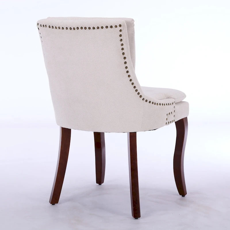 Set di 2 sedie da pranzo beige/grigio/blu, sedia laterale imbottita con schienale medio, borchie e gambe in legno
