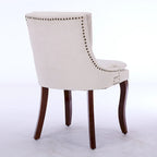 Set di 2 sedie da pranzo beige/grigio/blu, sedia laterale imbottita con schienale medio, borchie e gambe in legno