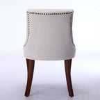 Set di 2 sedie da pranzo beige/grigio/blu, sedia laterale imbottita con schienale medio, borchie e gambe in legno
