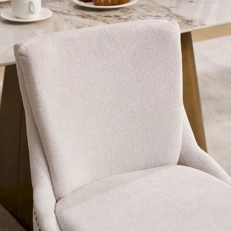 Set di 2 sedie da pranzo beige/grigio/blu, sedia laterale imbottita con schienale medio, borchie e gambe in legno