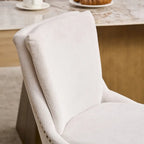 Set di 2 sedie da pranzo beige/grigio/blu, sedia laterale imbottita con schienale medio, borchie e gambe in legno