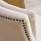 Set di 2 sedie da pranzo beige/grigio/blu, sedia laterale imbottita con schienale medio, borchie e gambe in legno