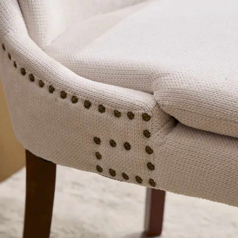 Set di 2 sedie da pranzo beige/grigio/blu, sedia laterale imbottita con schienale medio, borchie e gambe in legno