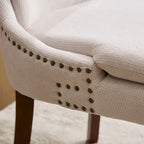 Set di 2 sedie da pranzo beige/grigio/blu, sedia laterale imbottita con schienale medio, borchie e gambe in legno