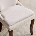 Set di 2 sedie da pranzo beige/grigio/blu, sedia laterale imbottita con schienale medio, borchie e gambe in legno
