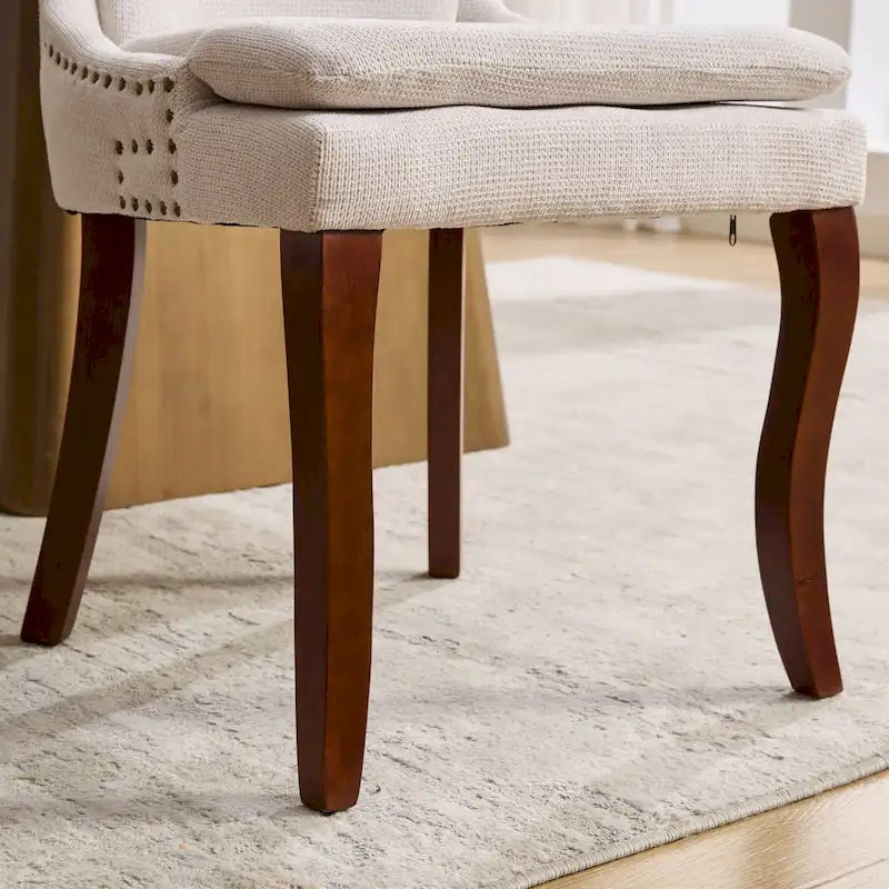 Set di 2 sedie da pranzo beige/grigio/blu, sedia laterale imbottita con schienale medio, borchie e gambe in legno