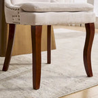 Set di 2 sedie da pranzo beige/grigio/blu, sedia laterale imbottita con schienale medio, borchie e gambe in legno