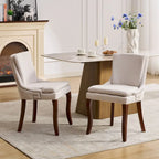 Set di 2 sedie da pranzo beige/grigio/blu, sedia laterale imbottita con schienale medio, borchie e gambe in legno