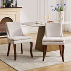 Set di 2 sedie da pranzo beige/grigio/blu, sedia laterale imbottita con schienale medio, borchie e gambe in legno