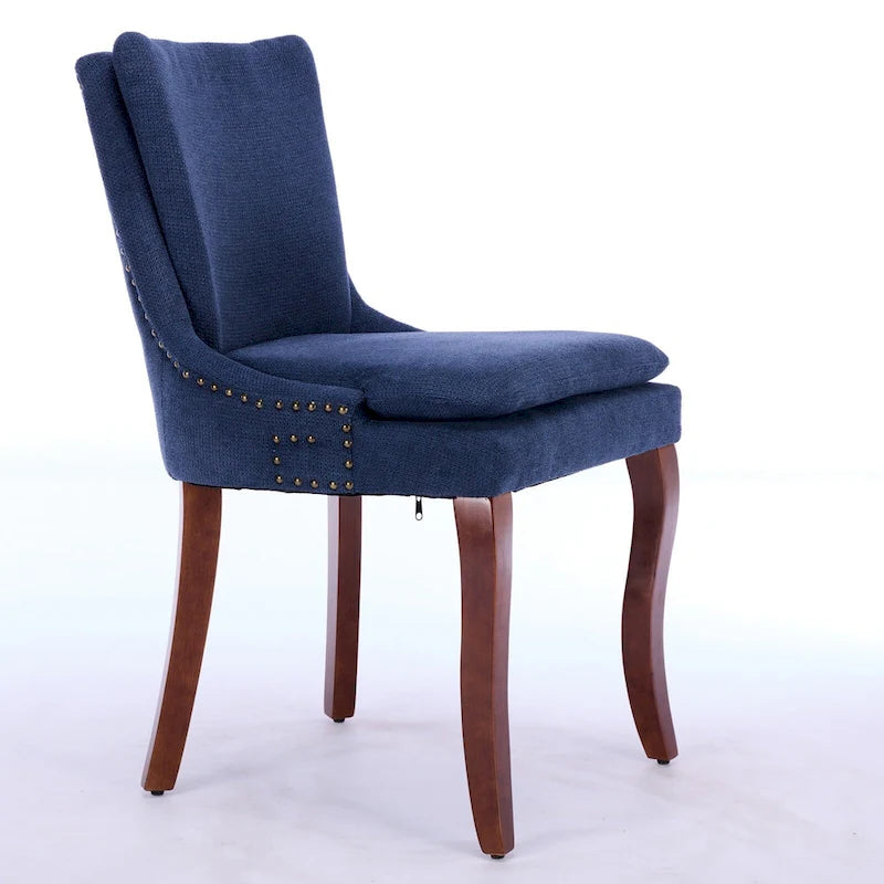 Set di 2 sedie da pranzo beige/grigio/blu, sedia laterale imbottita con schienale medio, borchie e gambe in legno