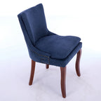 Set di 2 sedie da pranzo beige/grigio/blu, sedia laterale imbottita con schienale medio, borchie e gambe in legno