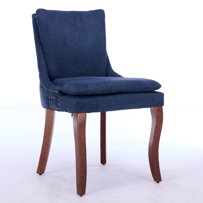 Set di 2 sedie da pranzo beige/grigio/blu, sedia laterale imbottita con schienale medio, borchie e gambe in legno
