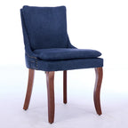 Set di 2 sedie da pranzo beige/grigio/blu, sedia laterale imbottita con schienale medio, borchie e gambe in legno