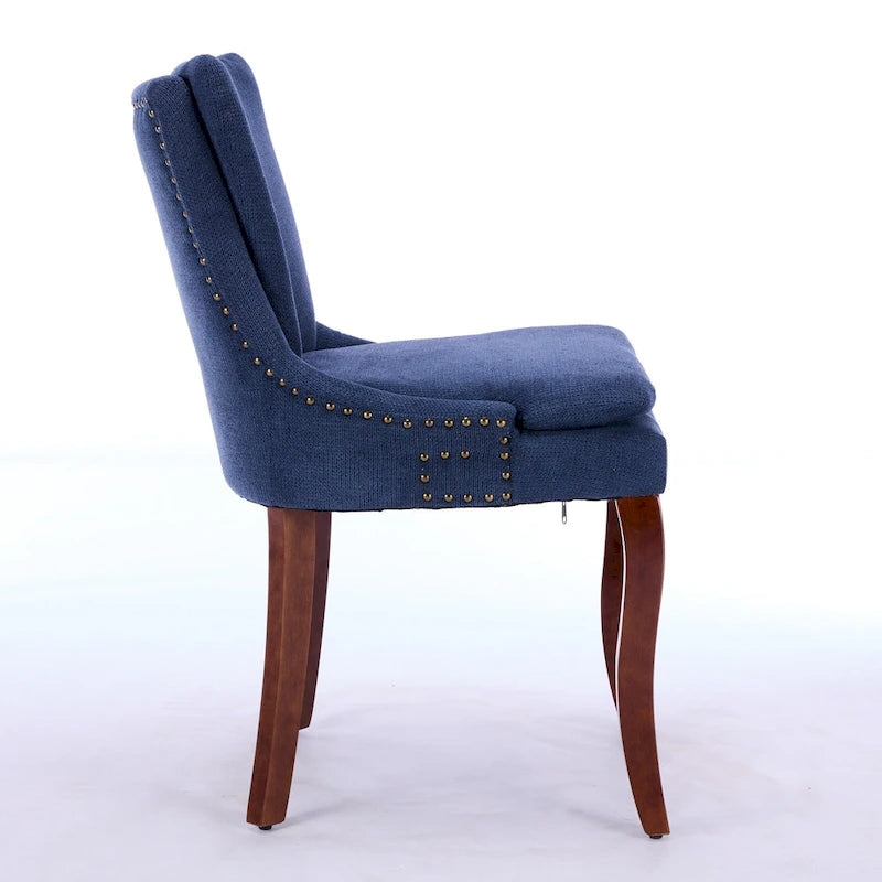 Set di 2 sedie da pranzo beige/grigio/blu, sedia laterale imbottita con schienale medio, borchie e gambe in legno