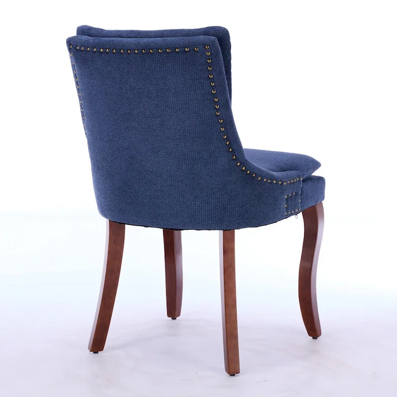 Set di 2 sedie da pranzo beige/grigio/blu, sedia laterale imbottita con schienale medio, borchie e gambe in legno