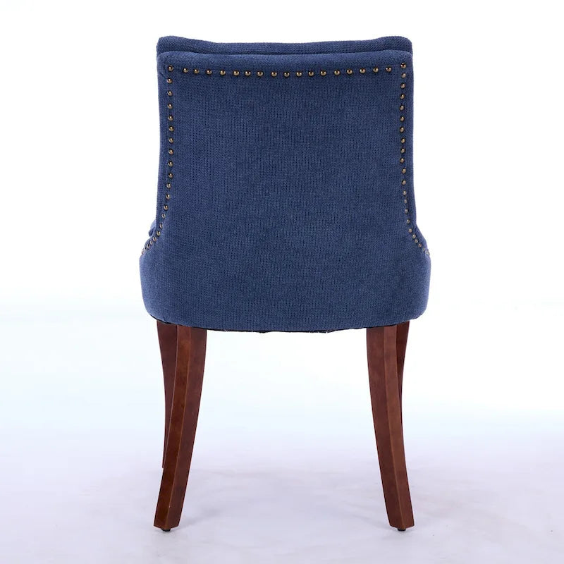 Set di 2 sedie da pranzo beige/grigio/blu, sedia laterale imbottita con schienale medio, borchie e gambe in legno