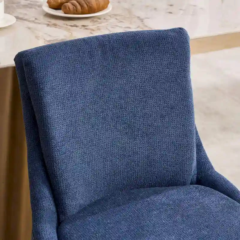 Set di 2 sedie da pranzo beige/grigio/blu, sedia laterale imbottita con schienale medio, borchie e gambe in legno