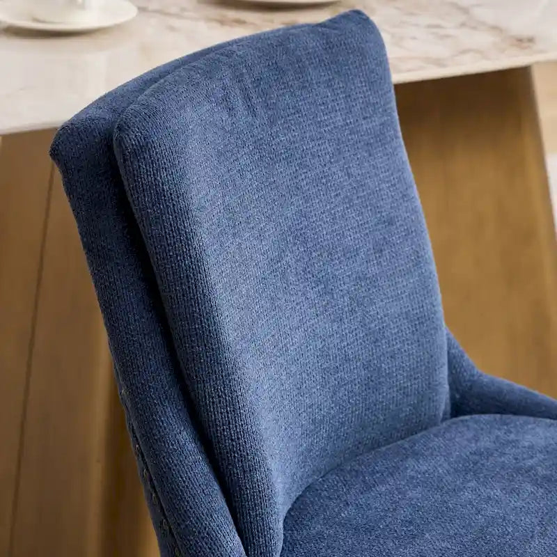 Set di 2 sedie da pranzo beige/grigio/blu, sedia laterale imbottita con schienale medio, borchie e gambe in legno
