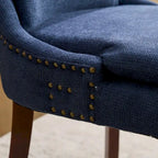 Set di 2 sedie da pranzo beige/grigio/blu, sedia laterale imbottita con schienale medio, borchie e gambe in legno
