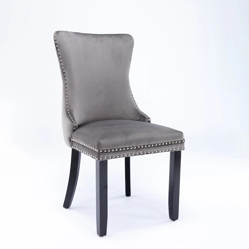 Sedia da pranzo con schienale ad ala in velluto oro/nero/beige/grigio con finiture borchiate, set da 2
