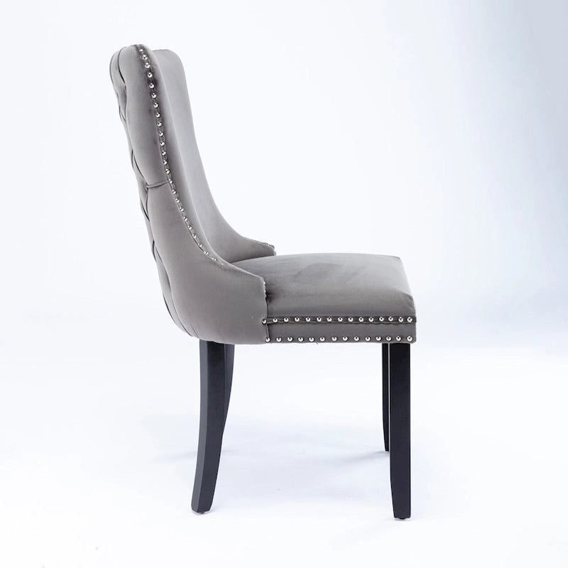 Sedia da pranzo con schienale ad ala in velluto oro/nero/beige/grigio con finiture borchiate, set da 2