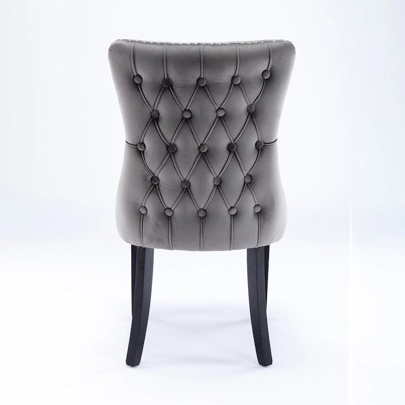 Sedia da pranzo con schienale ad ala in velluto oro/nero/beige/grigio con finiture borchiate, set da 2