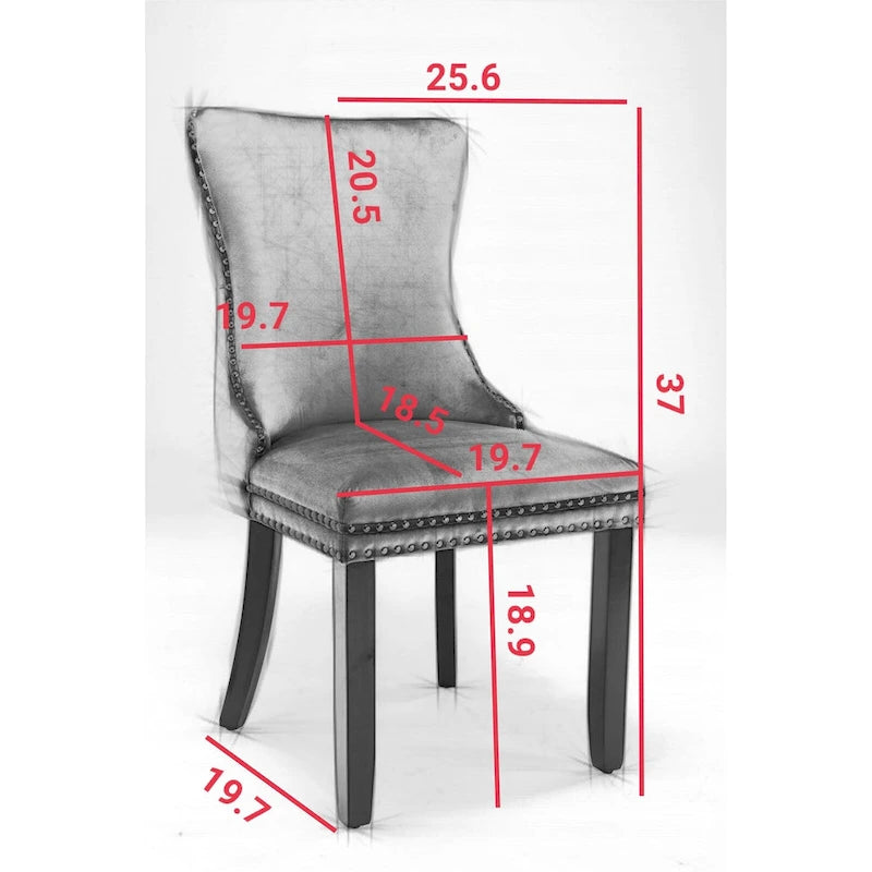 Sedia da pranzo con schienale ad ala in velluto oro/nero/beige/grigio con finiture borchiate, set da 2