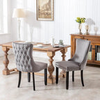 Sedia da pranzo con schienale ad ala in velluto oro/nero/beige/grigio con finiture borchiate, set da 2