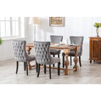 Sedia da pranzo con schienale ad ala in velluto oro/nero/beige/grigio con finiture borchiate, set da 2