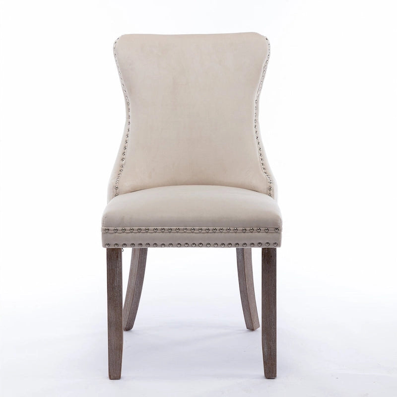 Sedia da pranzo con schienale ad ala in velluto oro/nero/beige/grigio con finiture borchiate, set da 2